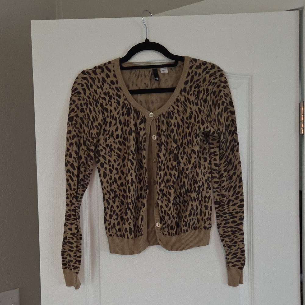 H&M Tan and Brown Animal Print Cardigan Size 10